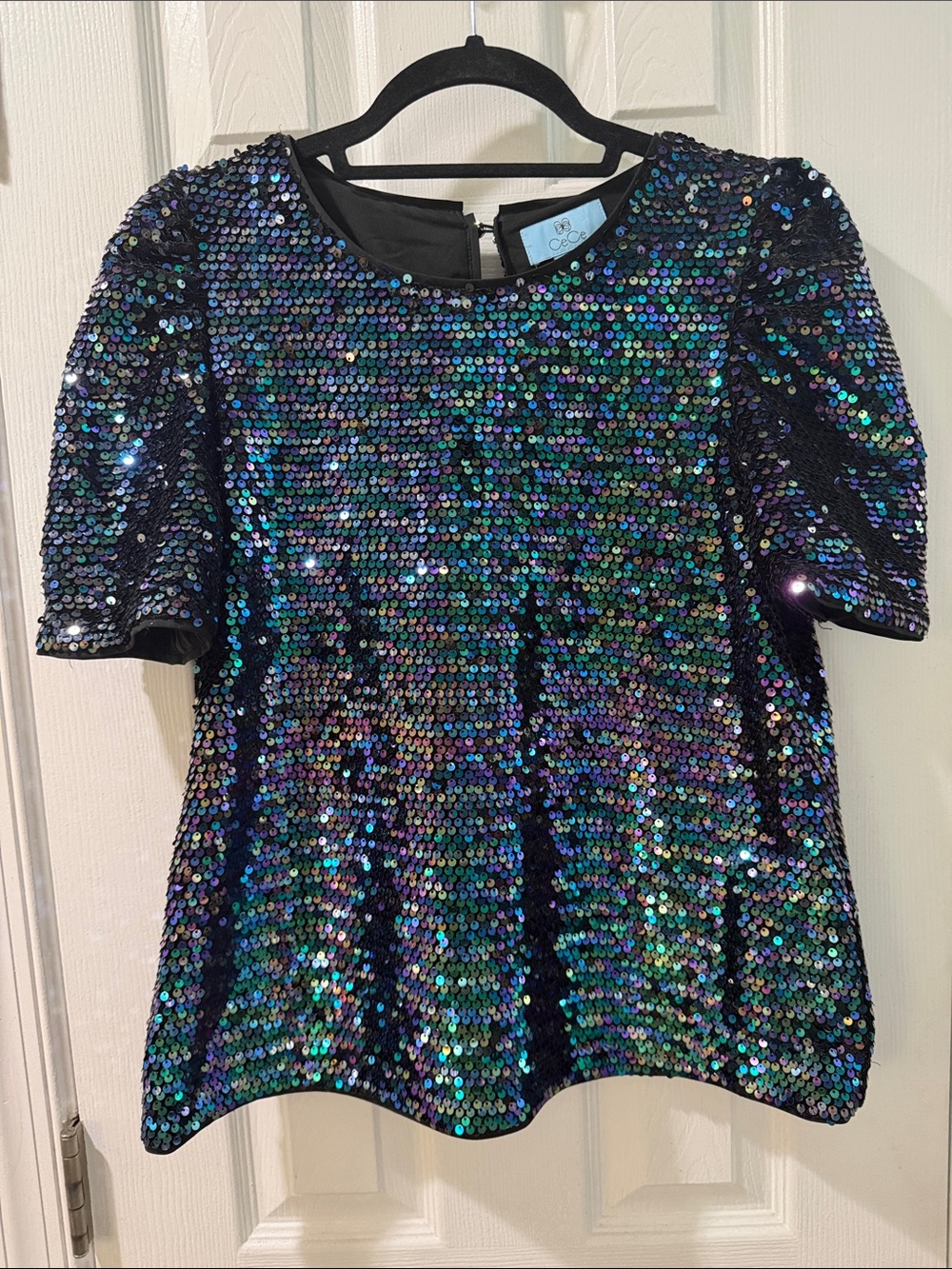 Sequin Short Sleeve Top - Iridescent